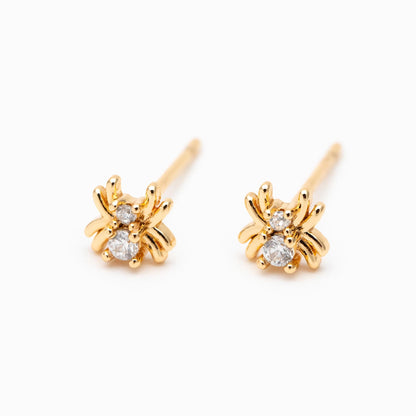 10pcs CZ Pave Gold Tiny Spider Earrings 5mm, Gold Plated Brass Araneid Stud Earrings (GB-4771)