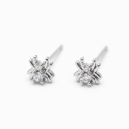 10pcs CZ Pave Gold Tiny Spider Earrings 5mm, Gold Plated Brass Araneid Stud Earrings (GB-4771)