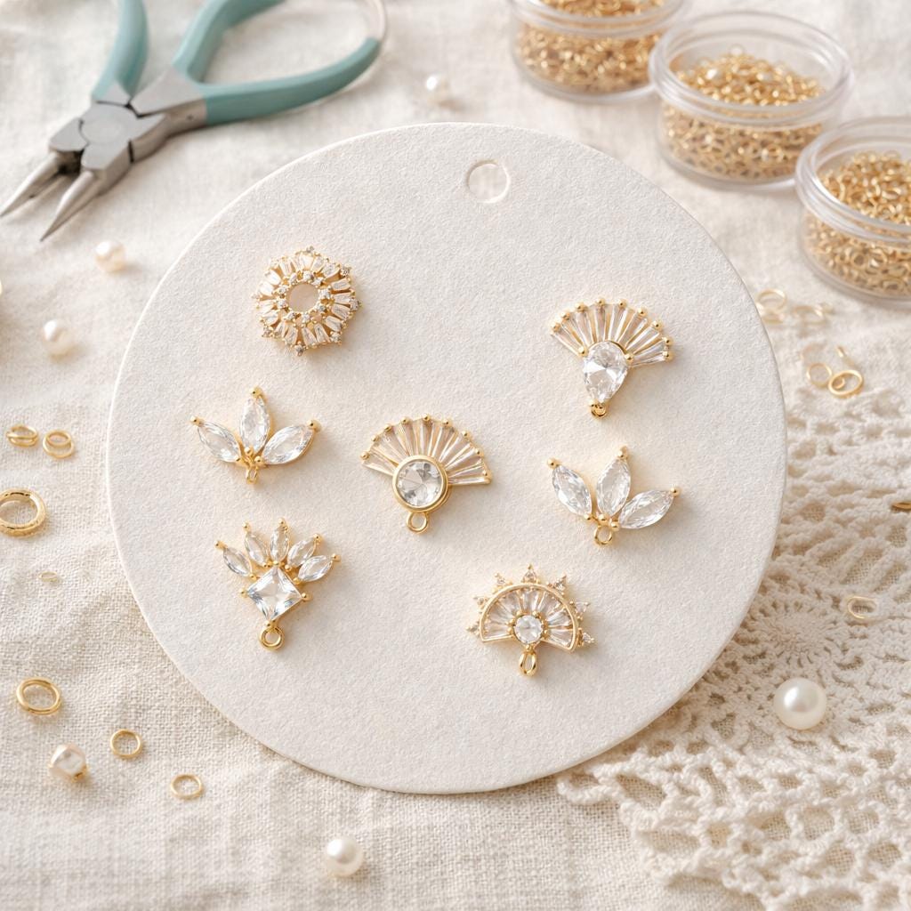 4pcs CZ Pave Gold Flower Leaf Earring With Loop, Gold Plated Brass Stud Earrings (GB-1205)