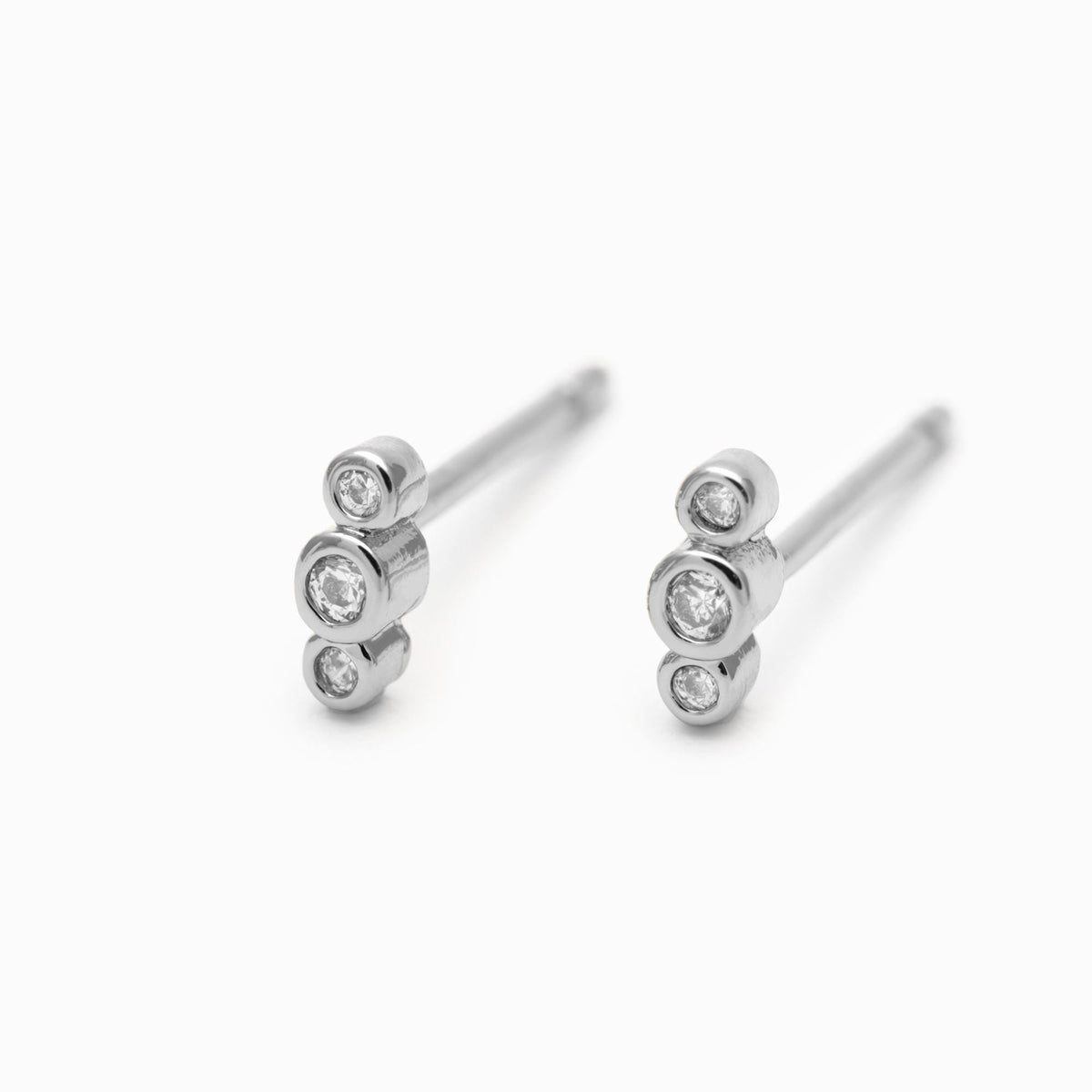 10pcs CZ Pave Dainty Trinity Earrings 5x2mm, Real Gold/ Rhodium Plated Brass Minimalist Stud Earrings (#GB-4021-D)