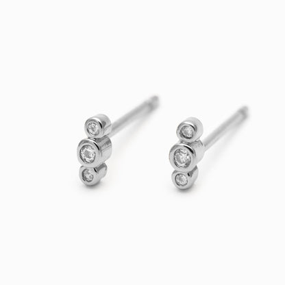 10pcs CZ Pave Dainty Trinity Earrings 5x2mm, Real Gold/ Rhodium Plated Brass Minimalist Stud Earrings (#GB-4021-D)