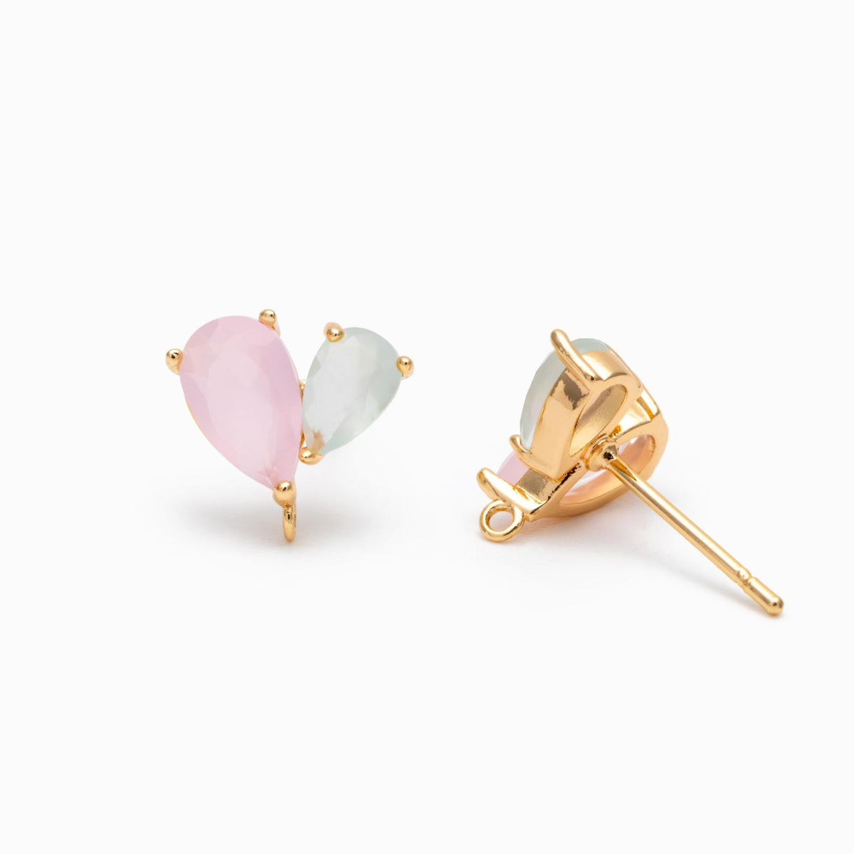 4pcs Rhinestone Teardrop Earring Posts 11x10mm, 18K Gold Plated Brass, Crystal Stud Earrings (#GB-314-C)