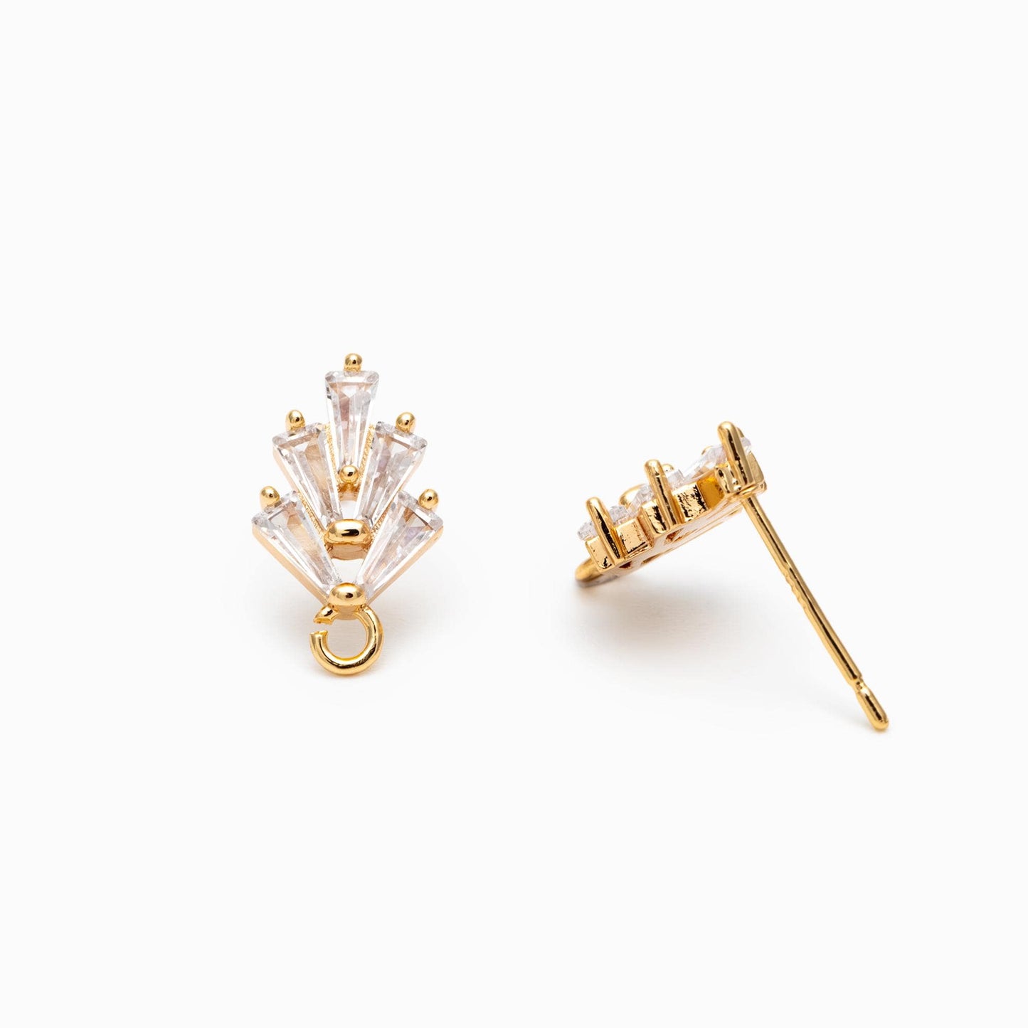 10pcs CZ pave Leaf Ear Posts 15x8mm, Gold/ Rhodium plated Brass, Dainty Stud Earrings, Sterling Silver Pin (#GB-314)