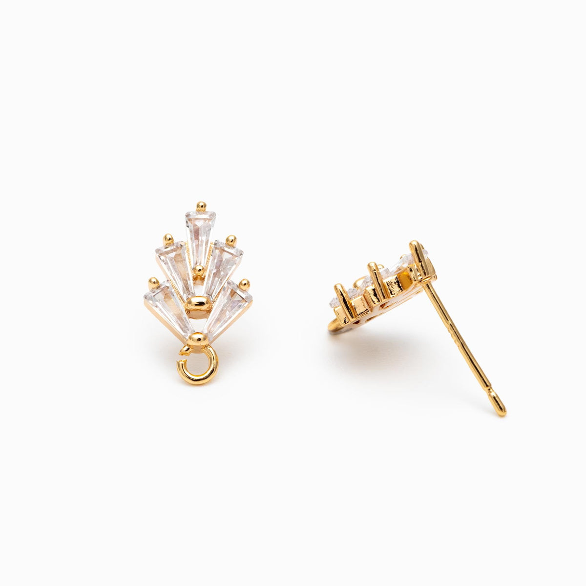 4pcs CZ pave Leaf Ear Posts 15x8mm, Gold/ Rhodium plated Brass, Dainty Stud Earrings (#GB-314-D)