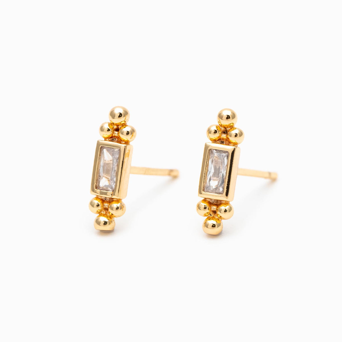 10pcs CZ Pave Rectangle Earring Studs, 18K Gold plated Brass Ear Posts, Geometric Earring Findings (#GB-3526-C)