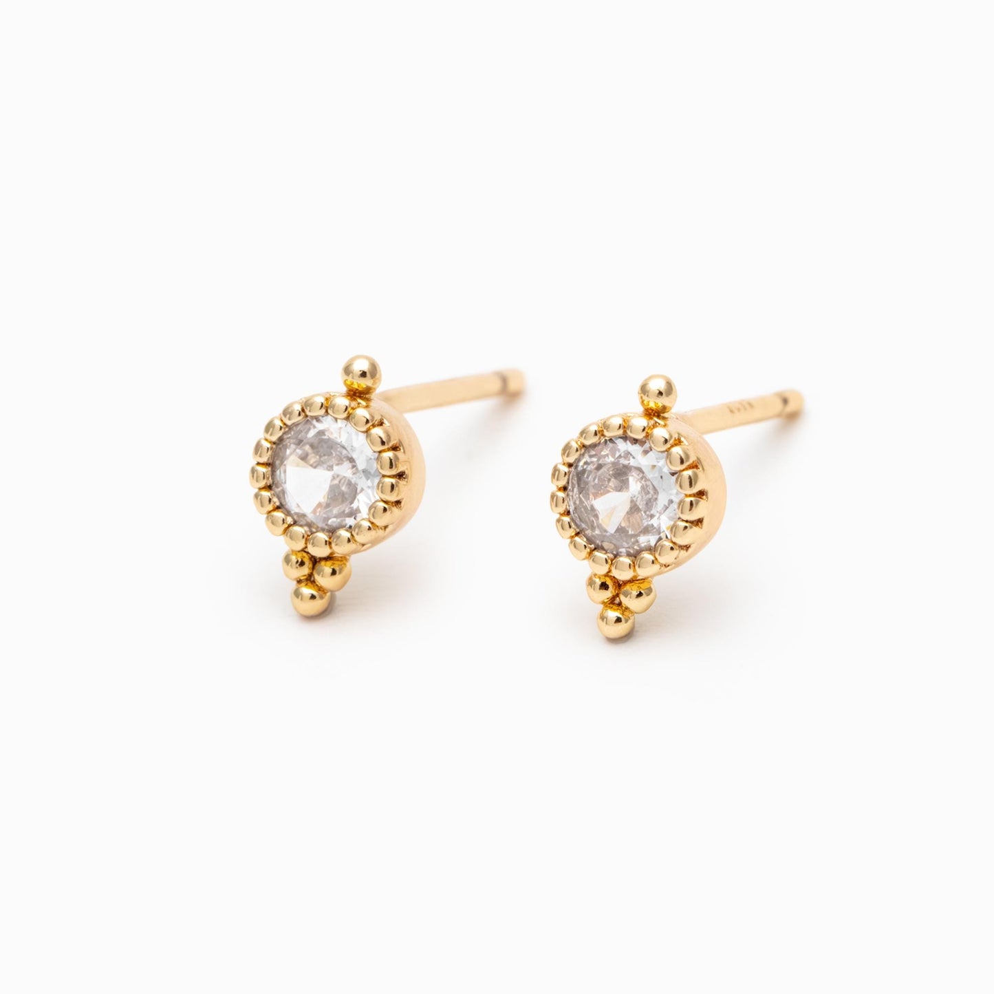 4pcs CZ Pave Round Ear Posts 8x5mm, Gold Plated Brass Dainty Stud Earrings (GB-3671-C)