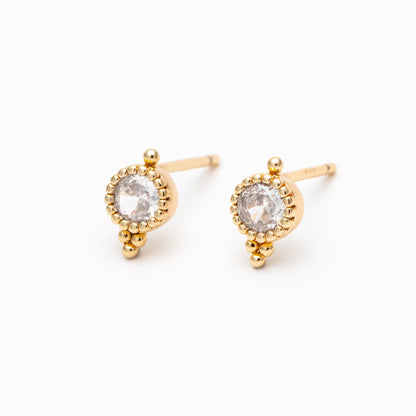 4pcs CZ Pave Round Ear Posts 8x5mm, Gold Plated Brass Dainty Stud Earrings (GB-3671-C)