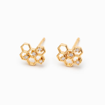 10pcs CZ Pave Gold Honeycomb Earring,Honey Comb Minimalist Earrings. Dainty Geometric earrings (GB-3896-A)