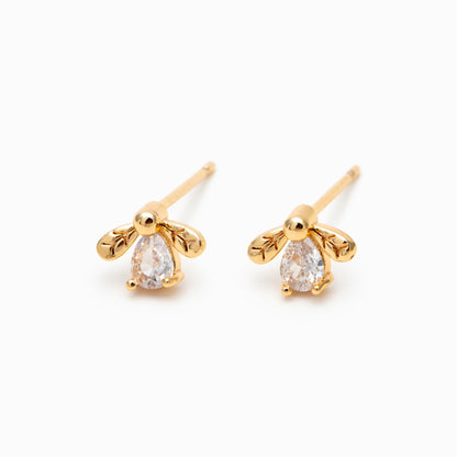 10pcs CZ Pave Gold Bee Earring Posts, Gold Plated Brass, Jewelry Supplies (GB-3896-B)