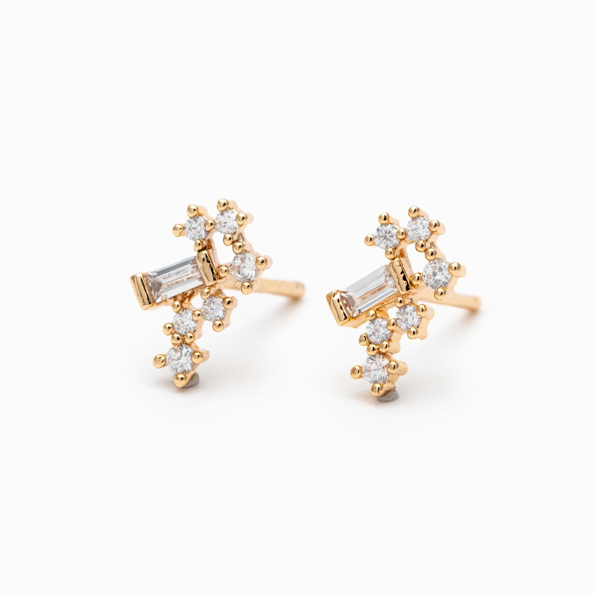 10pcs Gold/ Silver Tone CZ Cluster Geometric Stud Earrings, 18K Gold/ Rhodium Plated Brass, Cubic Zirconia Earrings (#GB-4335-A)