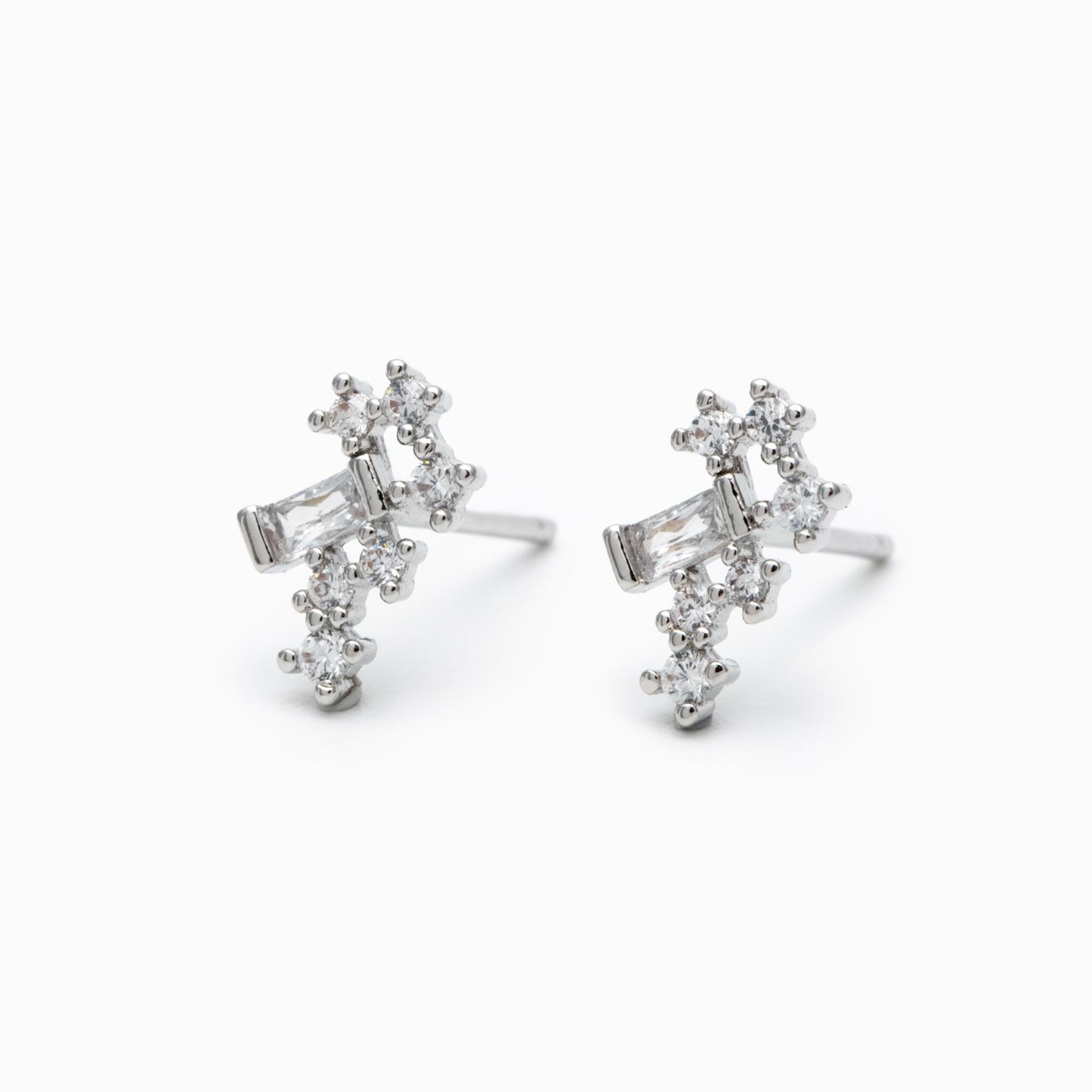 10pcs Gold/ Silver Tone CZ Cluster Geometric Stud Earrings, 18K Gold/ Rhodium Plated Brass, Cubic Zirconia Earrings (#GB-4335-A)