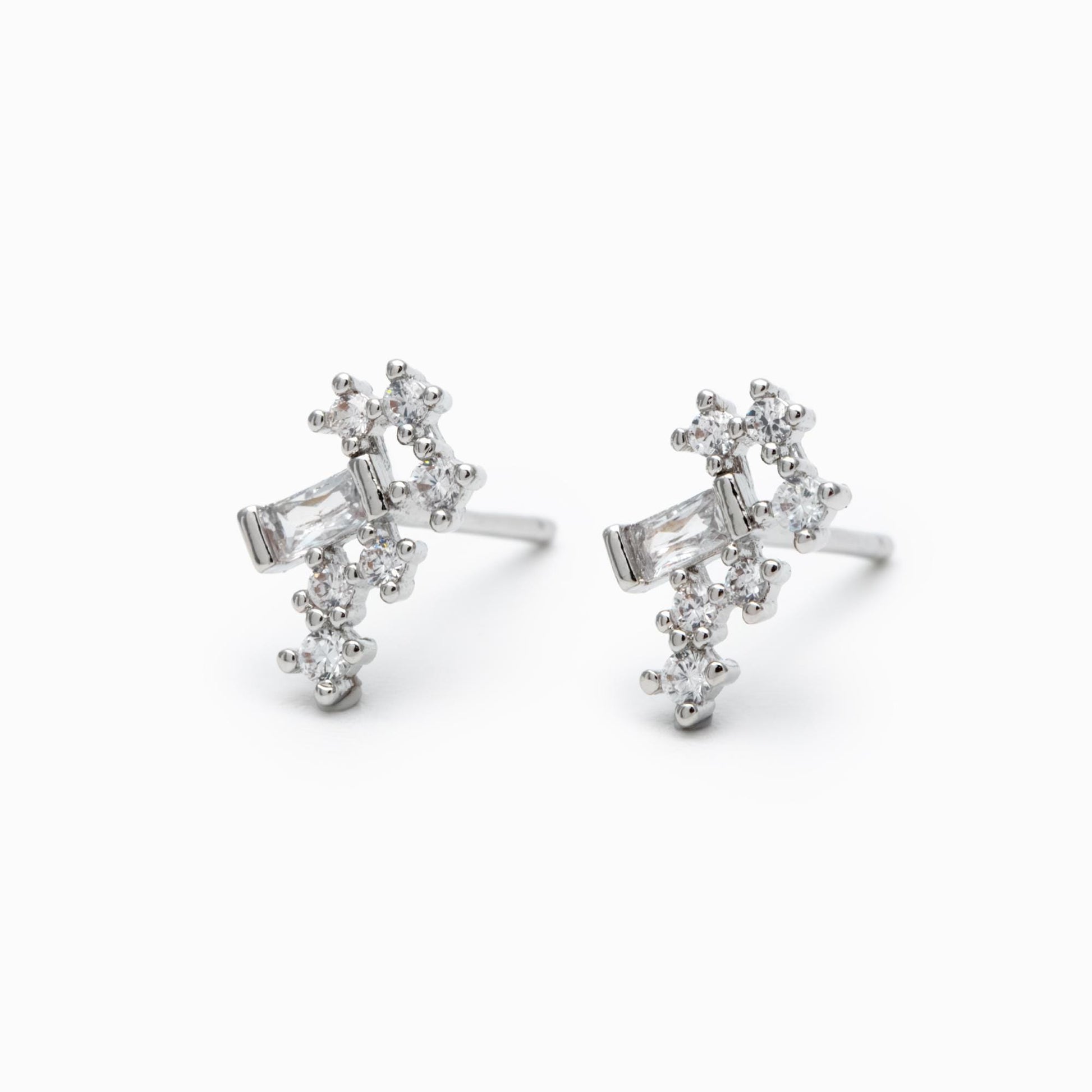 10pcs Gold/ Silver Tone CZ Cluster Geometric Stud Earrings, 18K Gold/ Rhodium Plated Brass, Cubic Zirconia Earrings (#GB-4335-A)