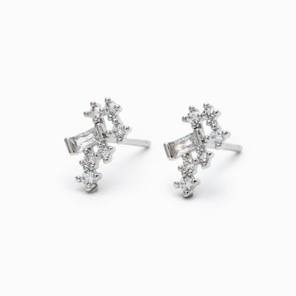 10pcs Gold/ Silver Tone CZ Cluster Geometric Stud Earrings, 18K Gold/ Rhodium Plated Brass, Cubic Zirconia Earrings (#GB-4335-A)