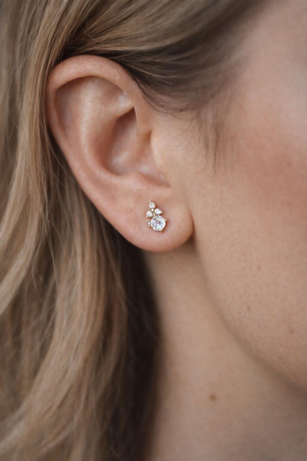 10pcs CZ Pave Gold/ Silver Square Round Earrings, 18K Gold/ Rhodium plated Brass, Geometric Stud Earrings (#GB-4350)