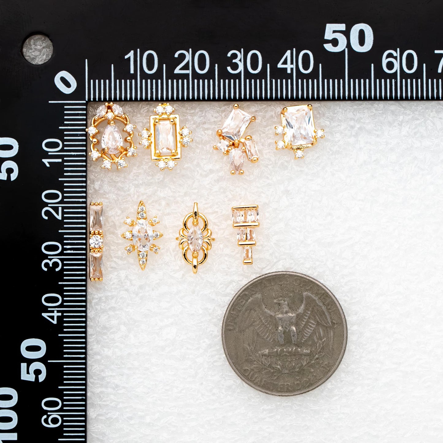 4pcs CZ Pave Dainty Geometric Stud Earrings, 18K Gold Plated Brass, Cubic Zirconia Earrings (GB-3633)
