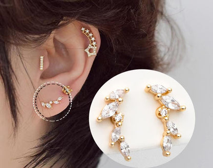 4pcs CZ Pave Dainty Earring, 18K Gold Plated Brass, Jewelry Making, Diy Material, Jewelry Supplies (GB-3369)