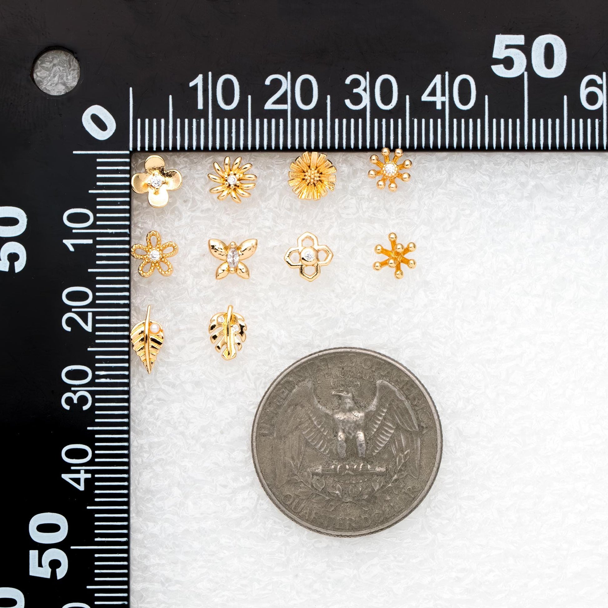 10pcs CZ Pave Gold/ Silver Leaf Earrings, 18K Real Gold/ Rhodium Plated Brass, Dainty Stud Earrings (GB-4759)