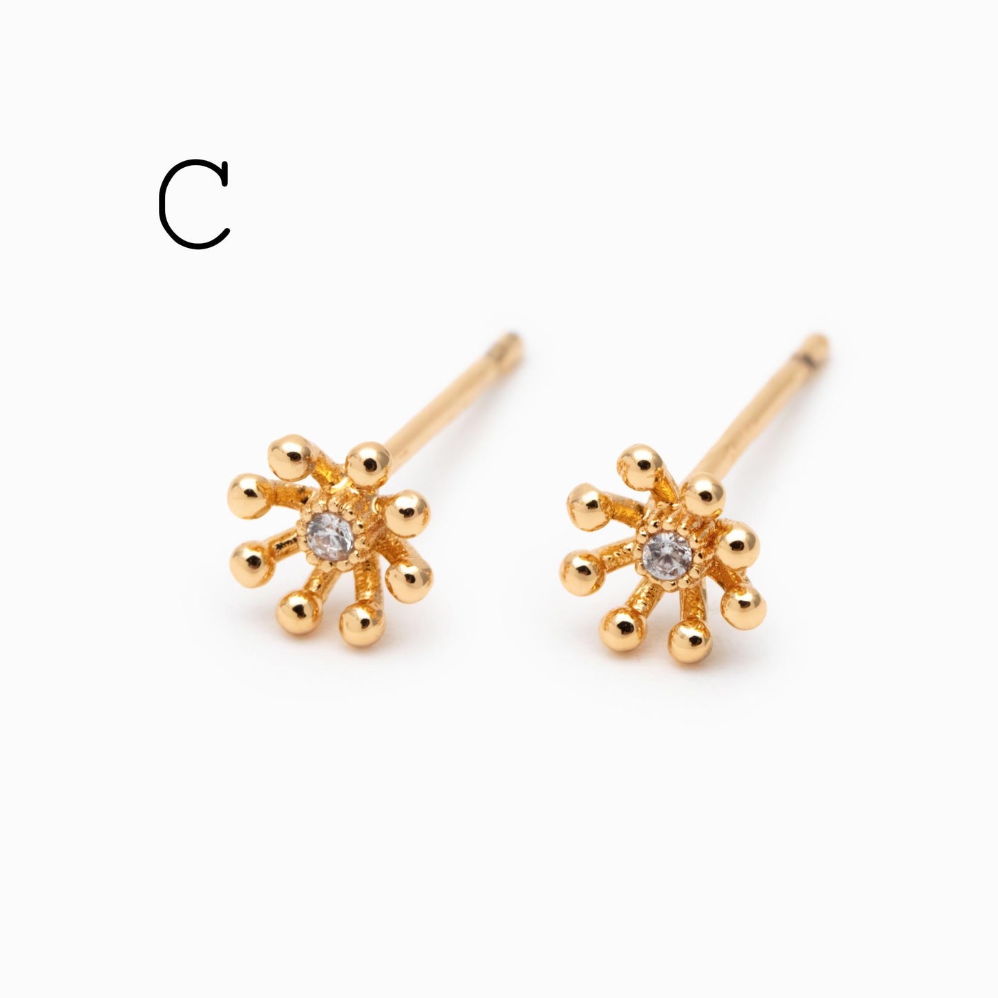 10pcs CZ Pave Gold/ Silver Leaf Earrings, 18K Real Gold/ Rhodium Plated Brass, Dainty Stud Earrings (GB-4759)