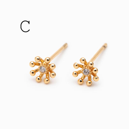 10pcs CZ Pave Gold/ Silver Leaf Earrings, 18K Real Gold/ Rhodium Plated Brass, Dainty Stud Earrings (GB-4759)