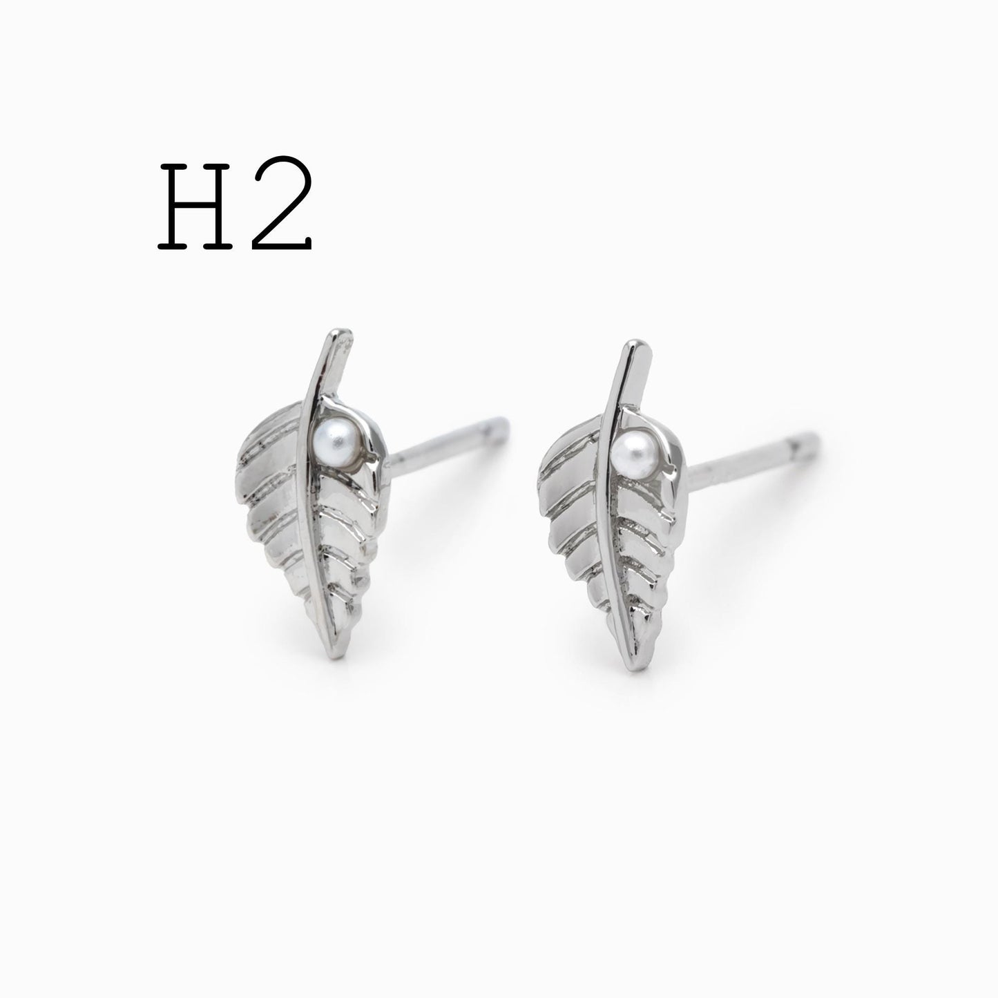 10pcs CZ Pave Gold/ Silver Leaf Earrings, 18K Real Gold/ Rhodium Plated Brass, Dainty Stud Earrings (GB-4759)