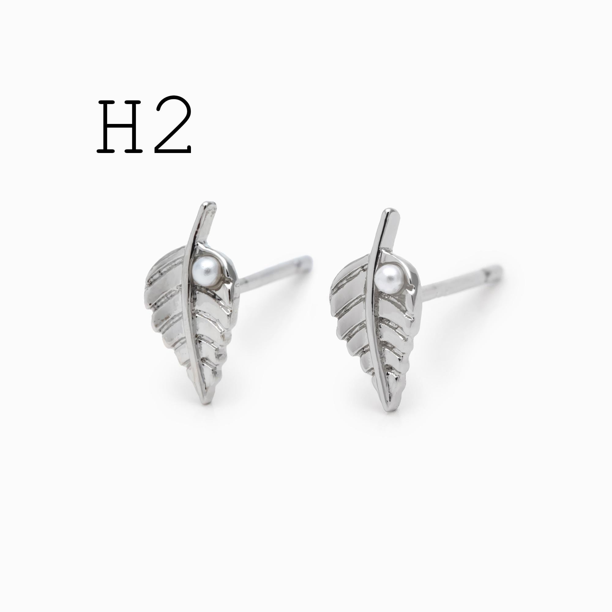 10pcs CZ Pave Gold/ Silver Flower Leaf Earrings, 18K Real Gold/ Rhodium Plated Brass, Dainty Stud Earrings (GB-3381)