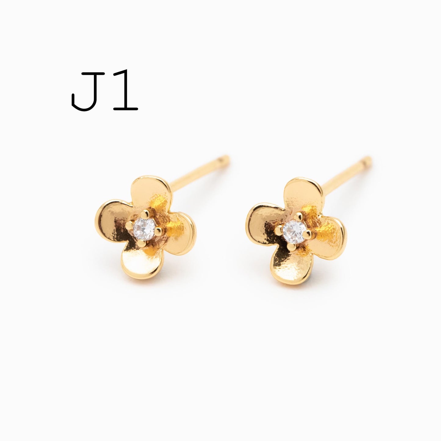 10pcs CZ Pave Gold/ Silver Flower Leaf Earrings, 18K Real Gold/ Rhodium Plated Brass, Dainty Stud Earrings (GB-3381)
