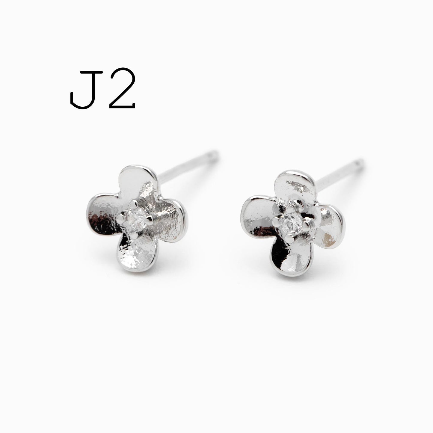 10pcs CZ Pave Gold/ Silver Flower Leaf Earrings, 18K Real Gold/ Rhodium Plated Brass, Dainty Stud Earrings (GB-3381)