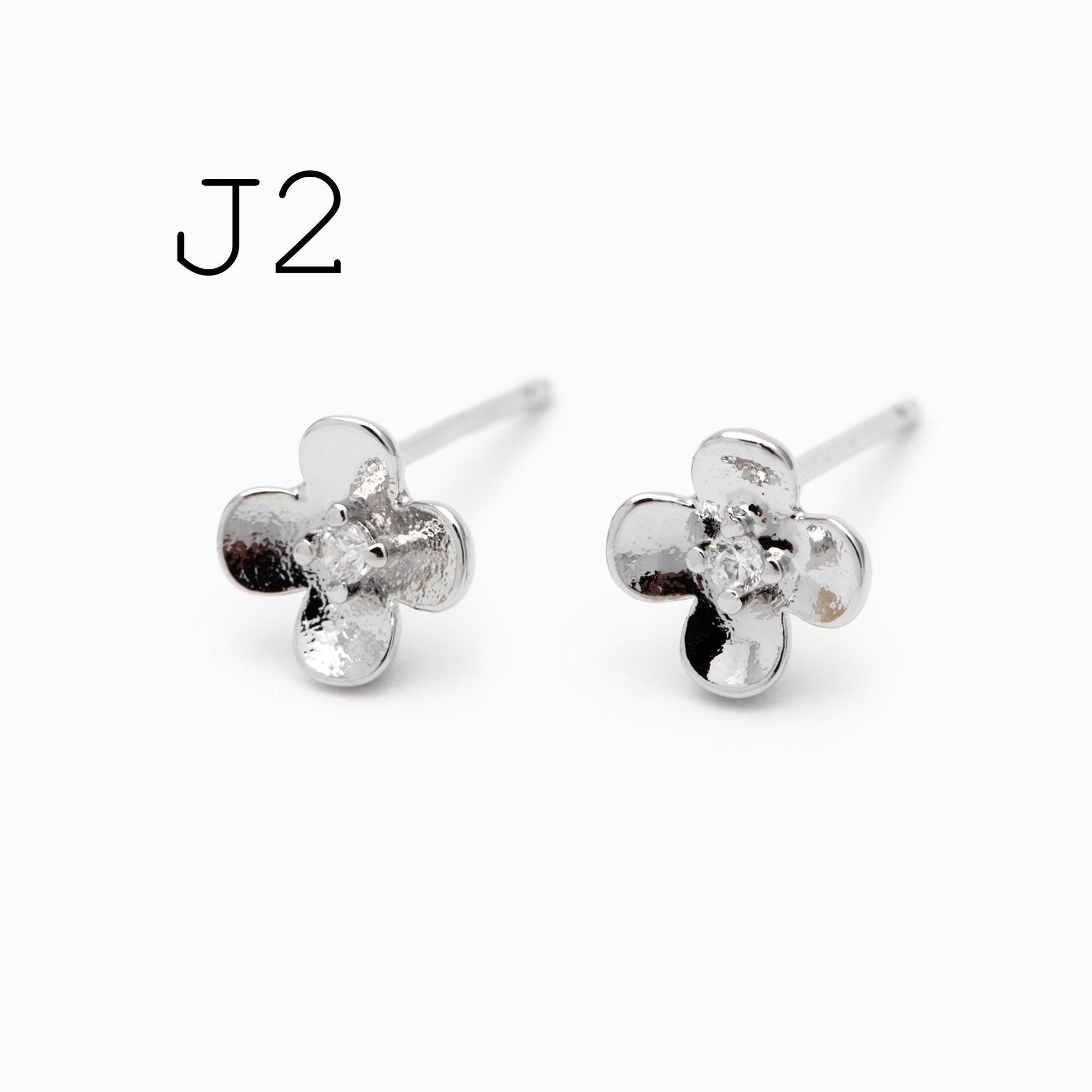 10pcs CZ Pave Gold/ Silver Flower Leaf Earrings, 18K Real Gold/ Rhodium Plated Brass, Dainty Stud Earrings (GB-3381)