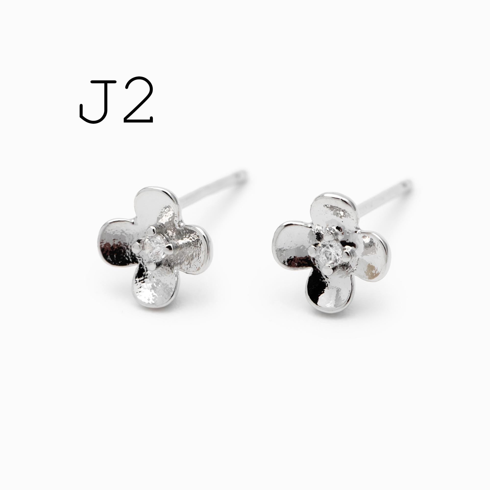 10pcs CZ Pave Gold/ Silver Flower Leaf Earrings, 18K Real Gold/ Rhodium Plated Brass, Dainty Stud Earrings (GB-3381)