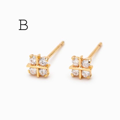 10pcs CZ Pave Flower Ear Posts: 18K Gold Plated Brass Stud Earrings (GB-3395)