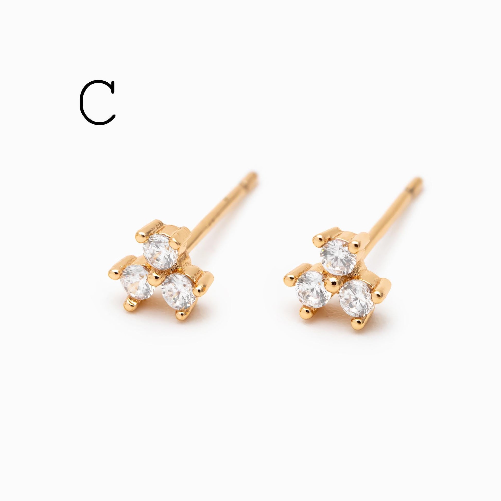 10pcs CZ Pave Flower Ear Posts: 18K Gold Plated Brass Stud Earrings (GB-3395)