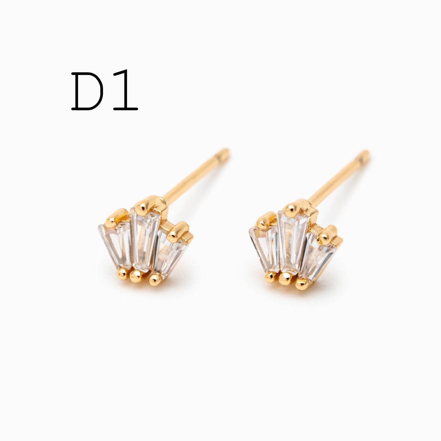 10pcs CZ Pave Flower Ear Posts: 18K Gold Plated Brass Stud Earrings (GB-3395)