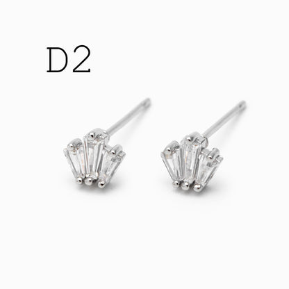 10pcs CZ Pave Flower Ear Posts: 18K Gold Plated Brass Stud Earrings (GB-3395)