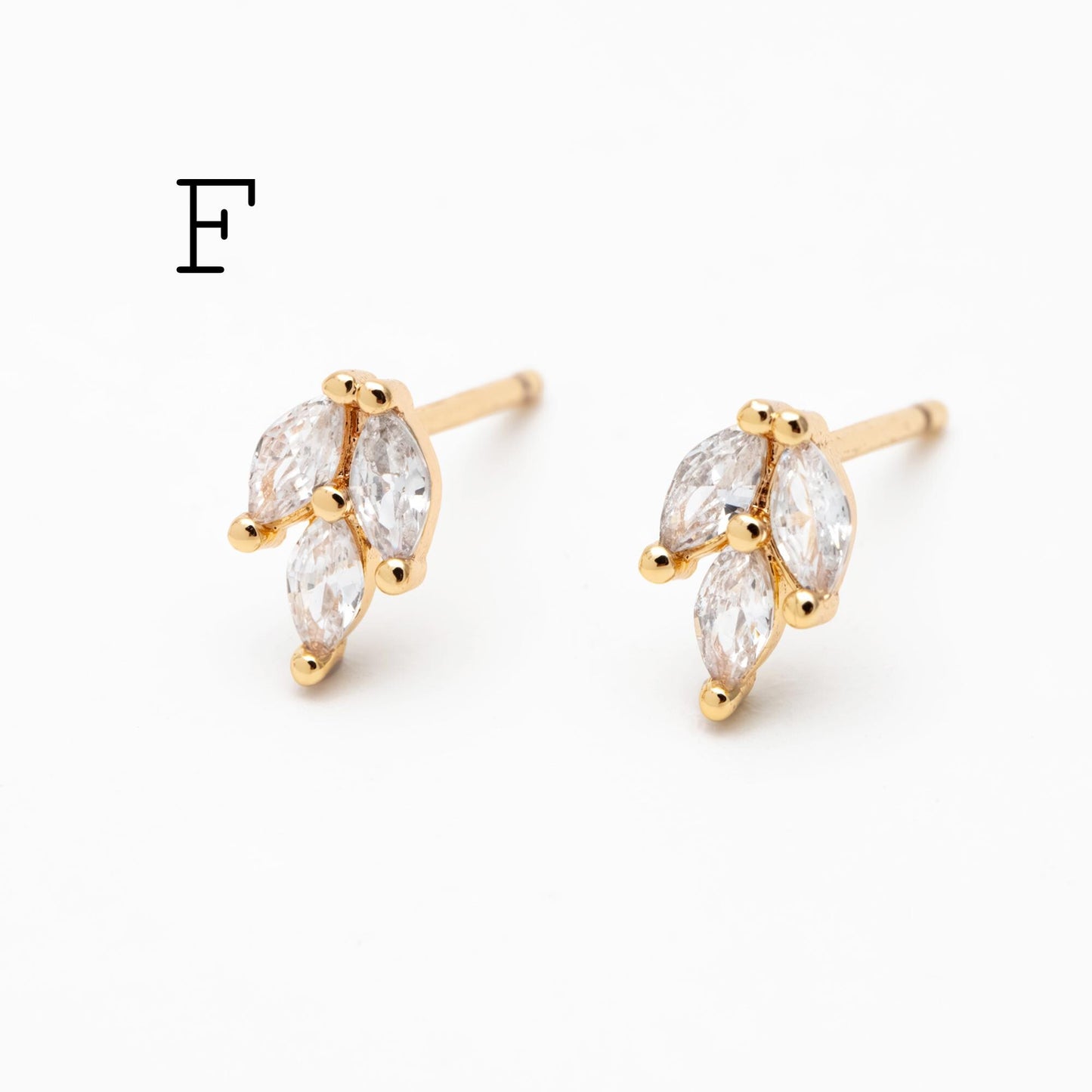 10pcs CZ Pave Flower Ear Posts: 18K Gold Plated Brass Stud Earrings (GB-3395)