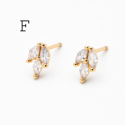 10pcs CZ Pave Flower Ear Posts: 18K Gold Plated Brass Stud Earrings (GB-3395)