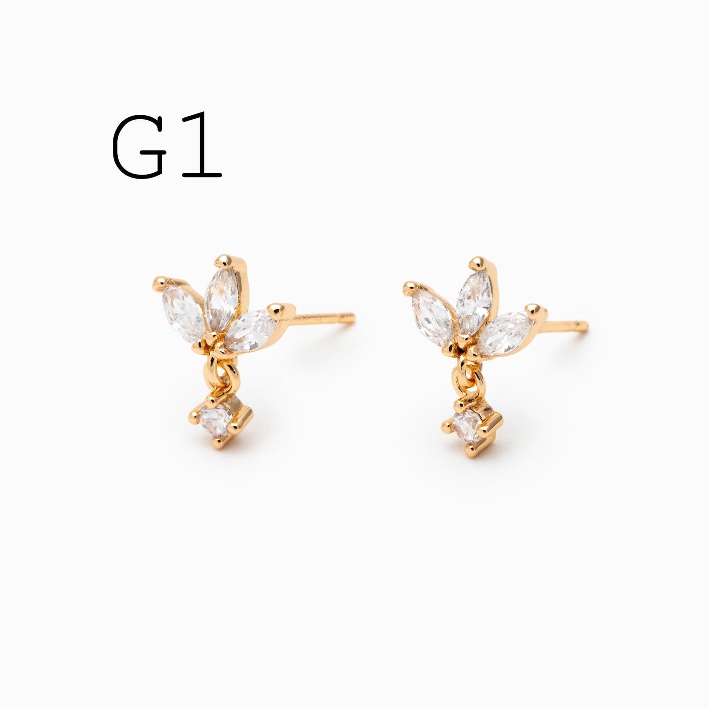 10pcs CZ Pave Flower Ear Posts: 18K Gold Plated Brass Stud Earrings (GB-3395)