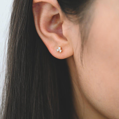 10pcs CZ Pave Flower Ear Posts: 18K Gold Plated Brass Stud Earrings (GB-3395)