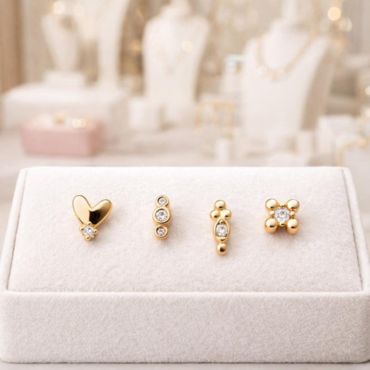 10pcs CZ Pave Gold/ Silver Tone Square Earrings, Gold/ Rhodium Plated Brass, Dainty Minimalist Stud Earrings (GB-4523)