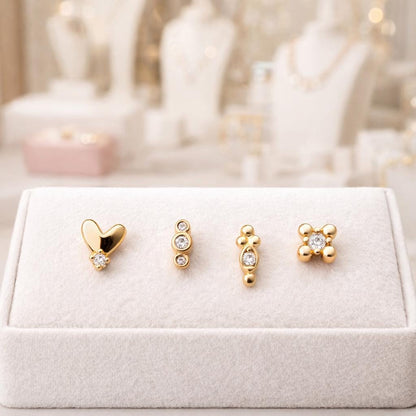 10pcs CZ Pave Gold/ Silver Tone Tiny Earrings, Gold/ Rhodium Plated Brass, Dainty Minimalist Stud Earrings (GB-4021)