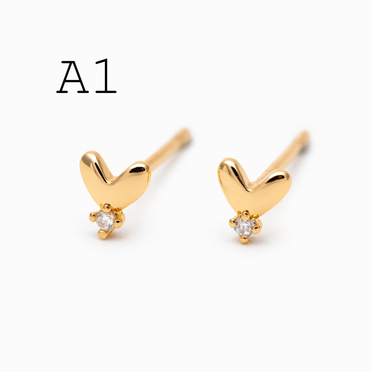 10pcs CZ Pave Gold/ Silver Tone Tiny Earrings, Gold/ Rhodium Plated Brass, Dainty Minimalist Stud Earrings (GB-4021)