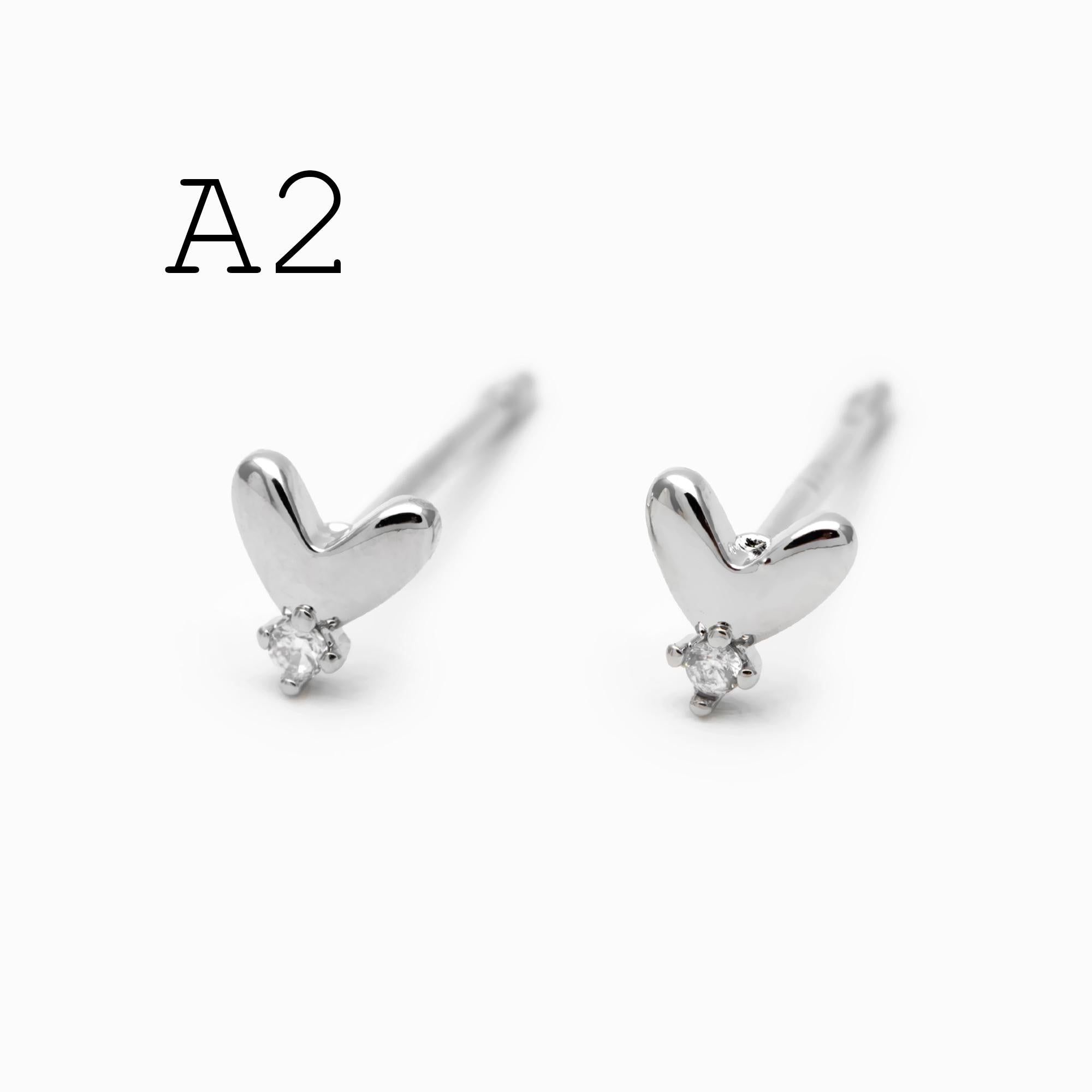 10pcs CZ Pave Gold/ Silver Tone Tiny Earrings, Gold/ Rhodium Plated Brass, Dainty Minimalist Stud Earrings (GB-4021)
