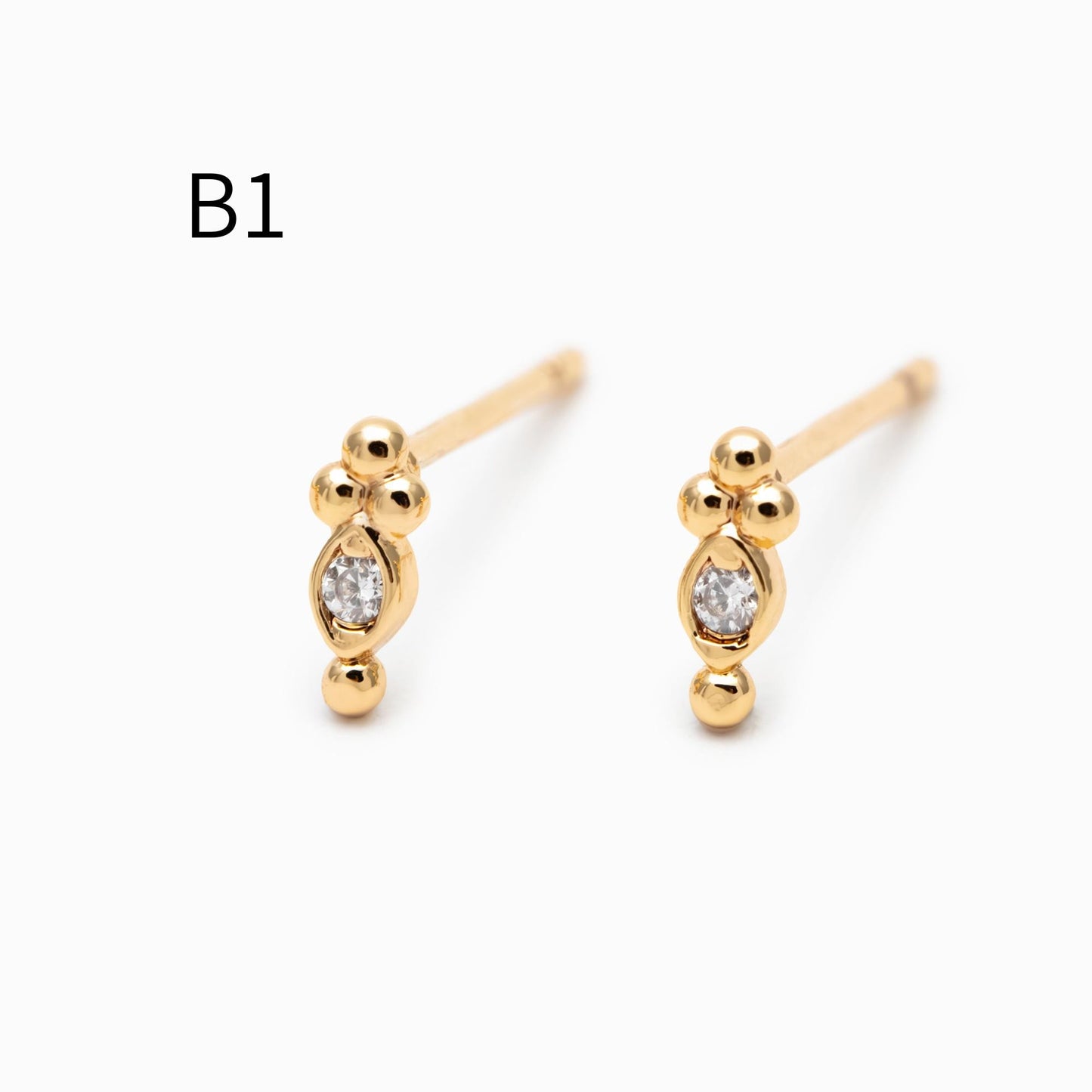 10pcs CZ Pave Gold/ Silver Tone Tiny Earrings, Gold/ Rhodium Plated Brass, Dainty Minimalist Stud Earrings (GB-4021)