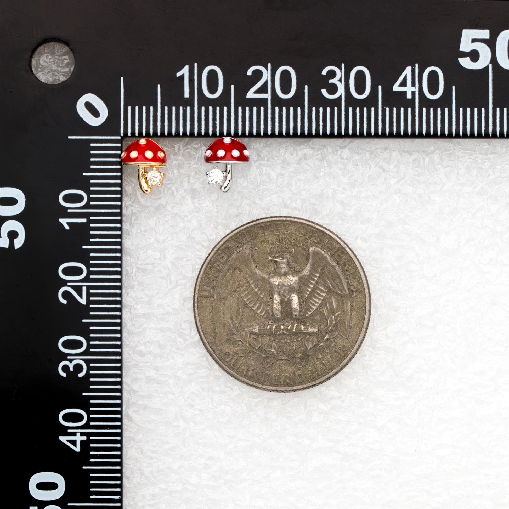 10pcs Enamel Mushroom Earrings, Gold/ Rhodium Plated Brass, Minimalist Stud Earring (GB-4772)