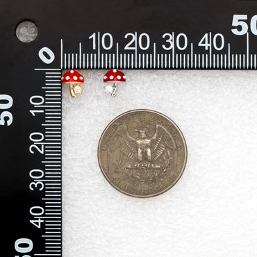 10pcs Enamel Mushroom Earrings, Gold/ Rhodium Plated Brass, Minimalist Stud Earring (GB-4772)