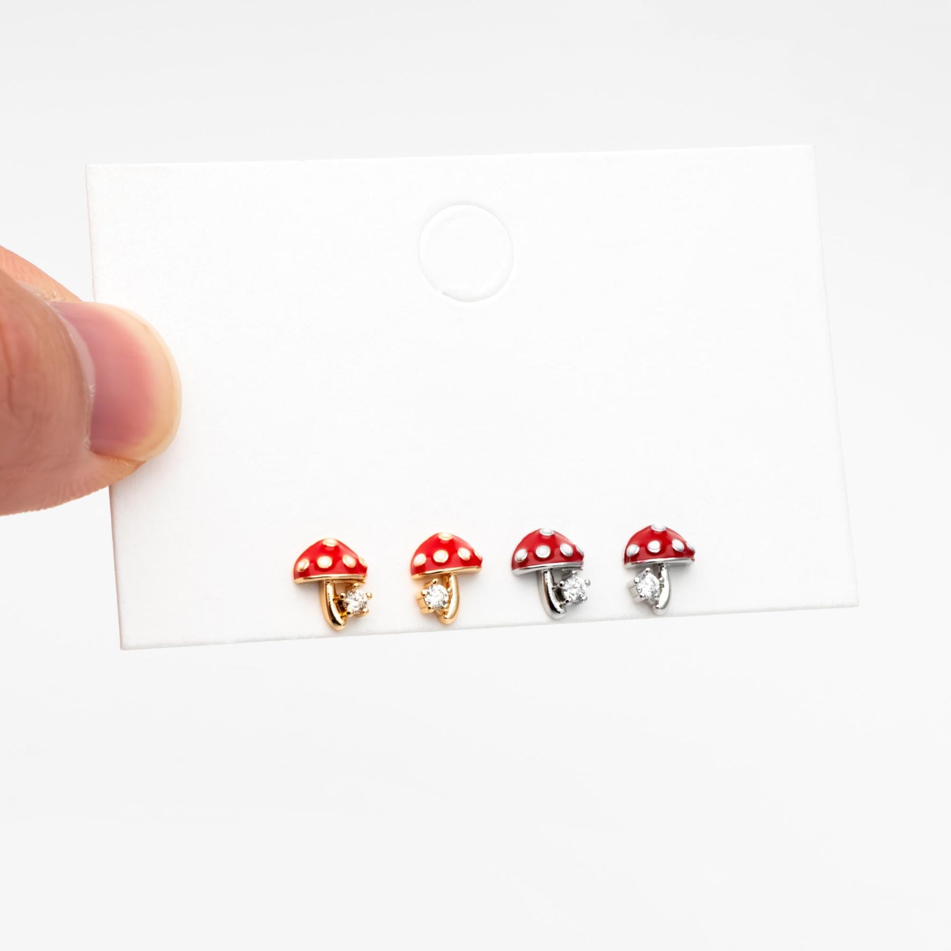 10pcs Enamel Mushroom Earrings, Gold/ Rhodium Plated Brass, Minimalist Stud Earring (GB-4772)