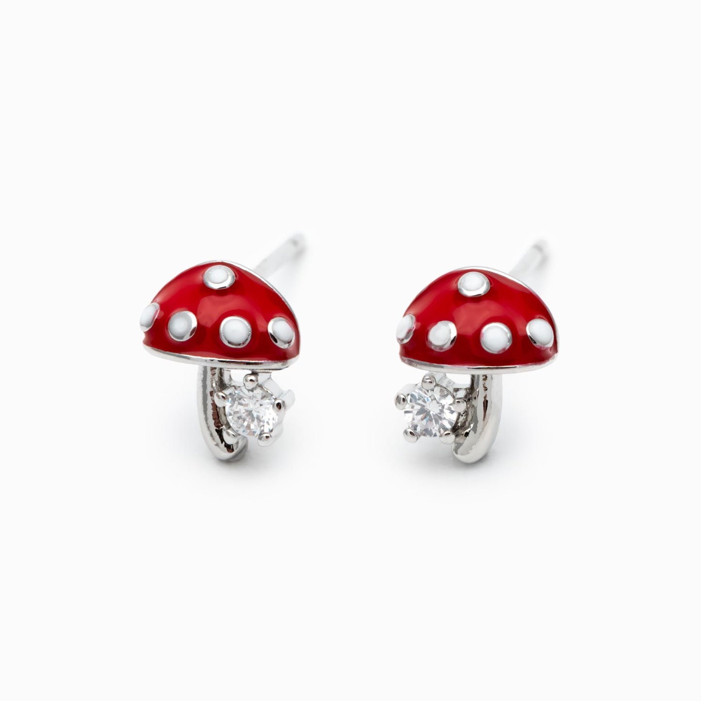 10pcs Enamel Mushroom Earrings, Gold/ Rhodium Plated Brass, Minimalist Stud Earring (GB-4772)