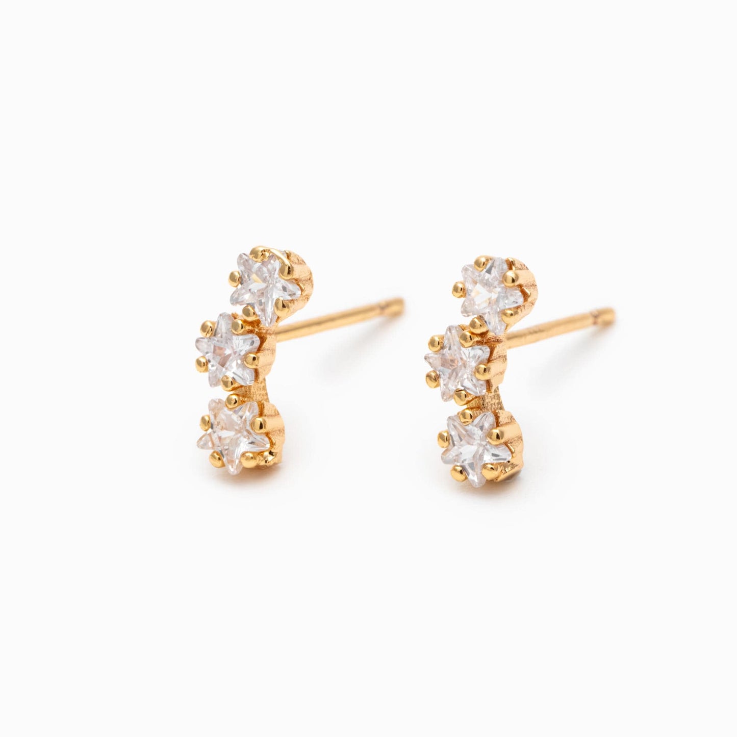 4pcs CZ Pave Gold Star Earrings, 18K Gold Plated Brass, Dainty Star Stud Earrings (GB-4410)