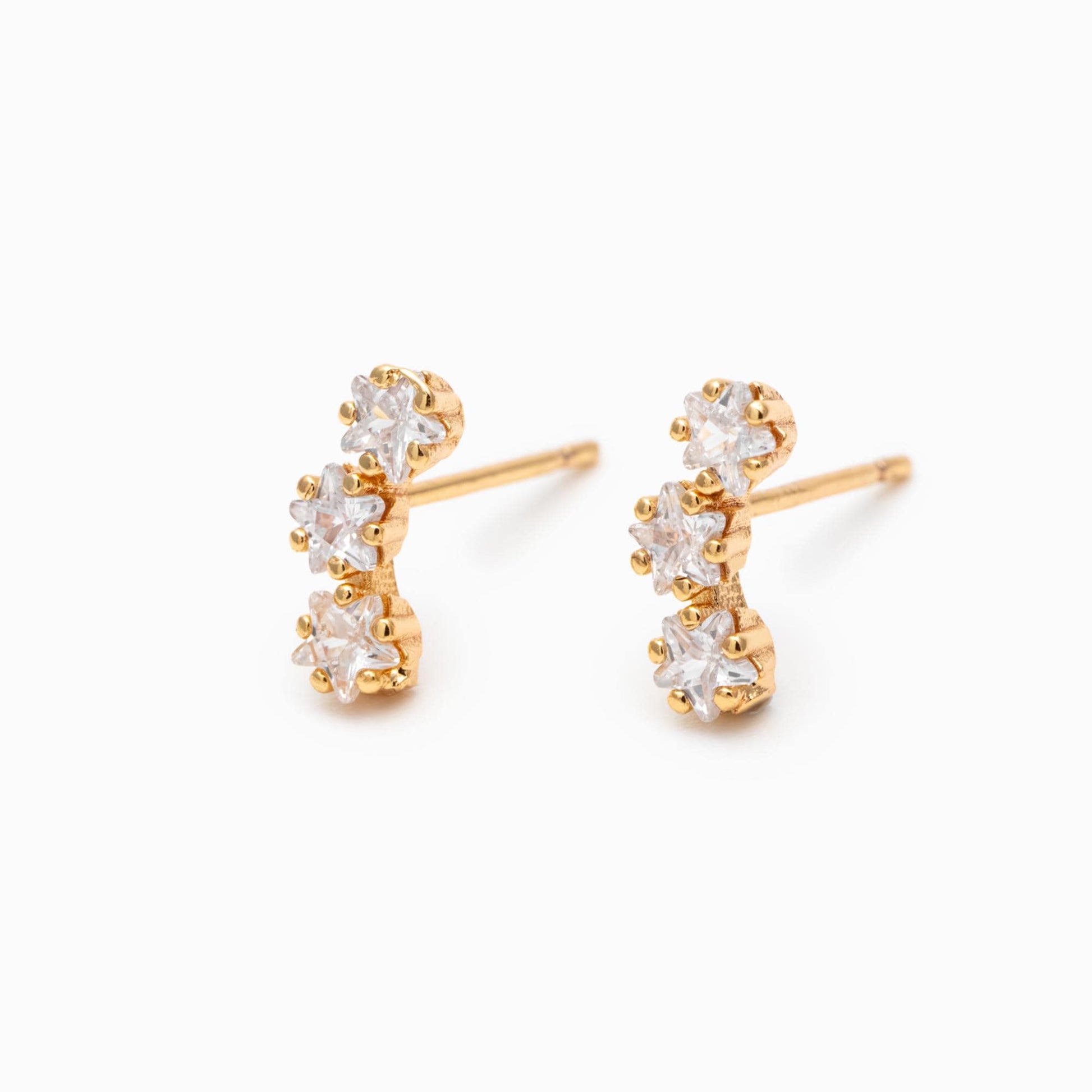 4pcs CZ Pave Gold Star Earrings, 18K Gold Plated Brass, Dainty Star Stud Earrings (GB-4410)