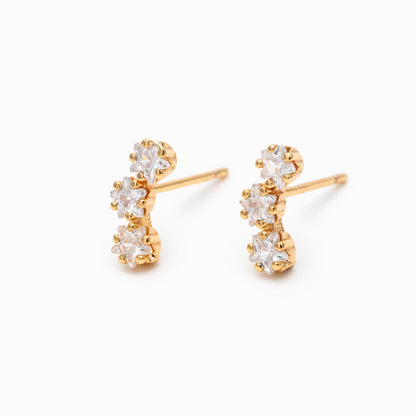 4pcs CZ Pave Gold Star Earrings, 18K Gold Plated Brass, Dainty Star Stud Earrings (GB-4410)