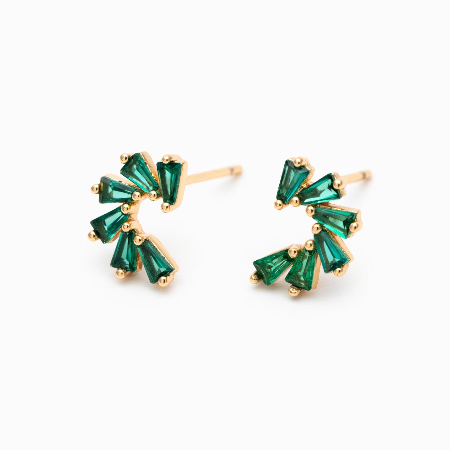 4pcs CZ Pave Flower Ear Posts 10x7mm, Gold plated Brass, Dainty Circle Stud Earrings, Clear /Green (#GB-3369-E)